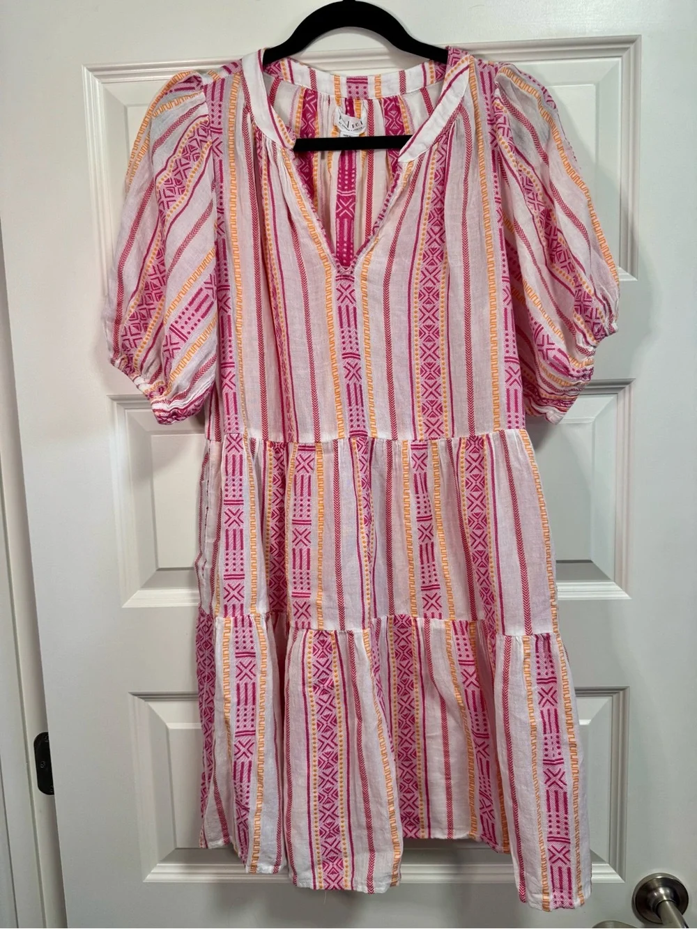 Velvet by Graham & Spencer Pink and Orange Striped Midi Dress